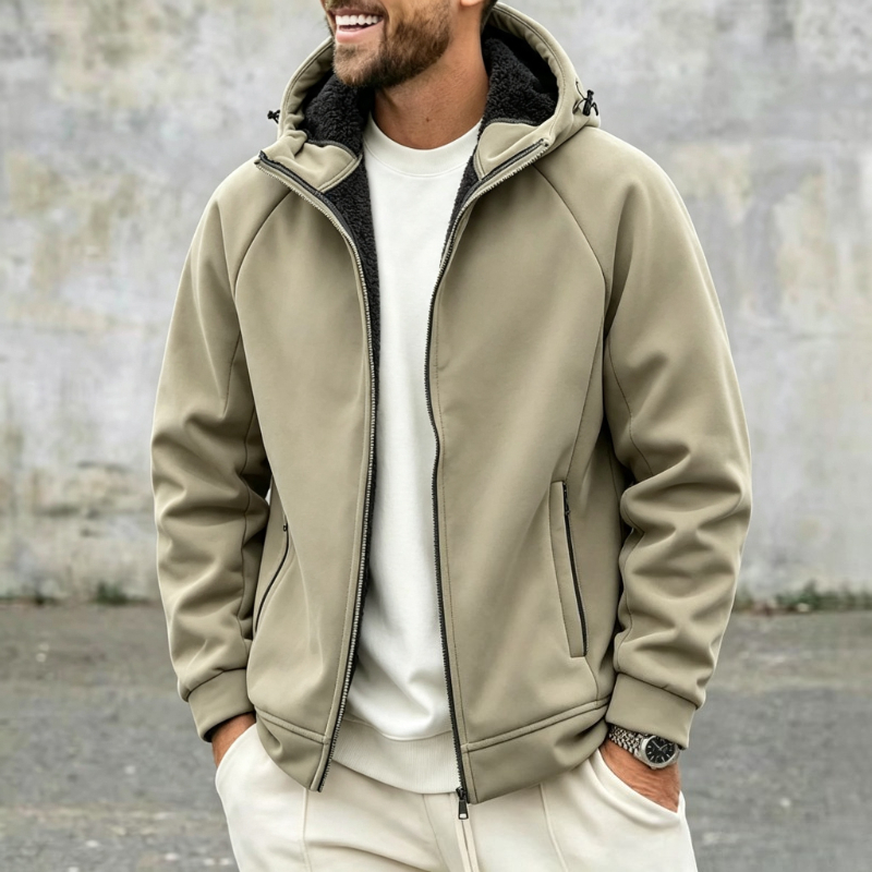 Windbreaker Men Zip - Jaket Polar Fleece Tebal Pria Berkerudung,