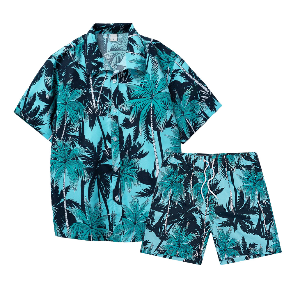 Mens Fashion Streetwear - Setelan Kemeja Pria Motif Pohon Kelapa
