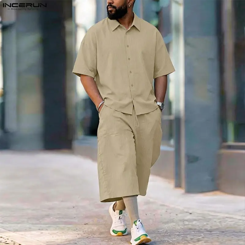 Men'S Fashion For Summer 2026 - INCERUN Set Pria Celana Kemeja Lengan