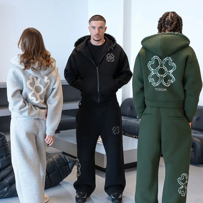 Streetwear Hoodie - Setelan Hoodie Zip Up Oversize Aksen