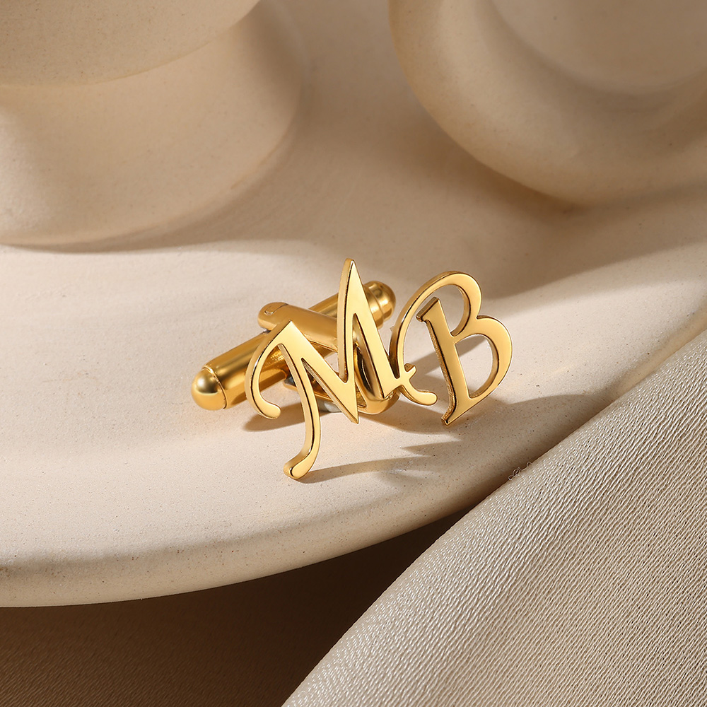 Men'S Fashion Gold Chain - Kancing Manset Huruf Awal Kustom untuk