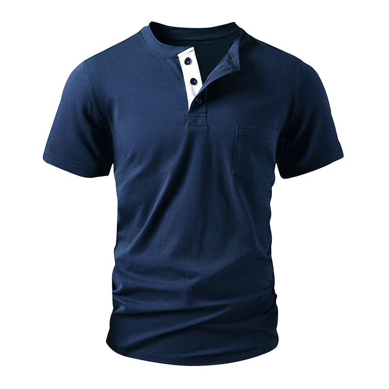 Mens Fashion Streetwear - Kaus Henley Kaus Lengan Pendek Katun