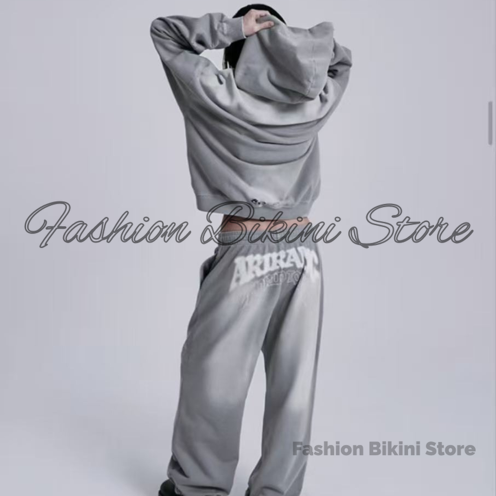 Streetwear Hoodie - Hoodie Retro Abu-abu Baru dengan Bordir