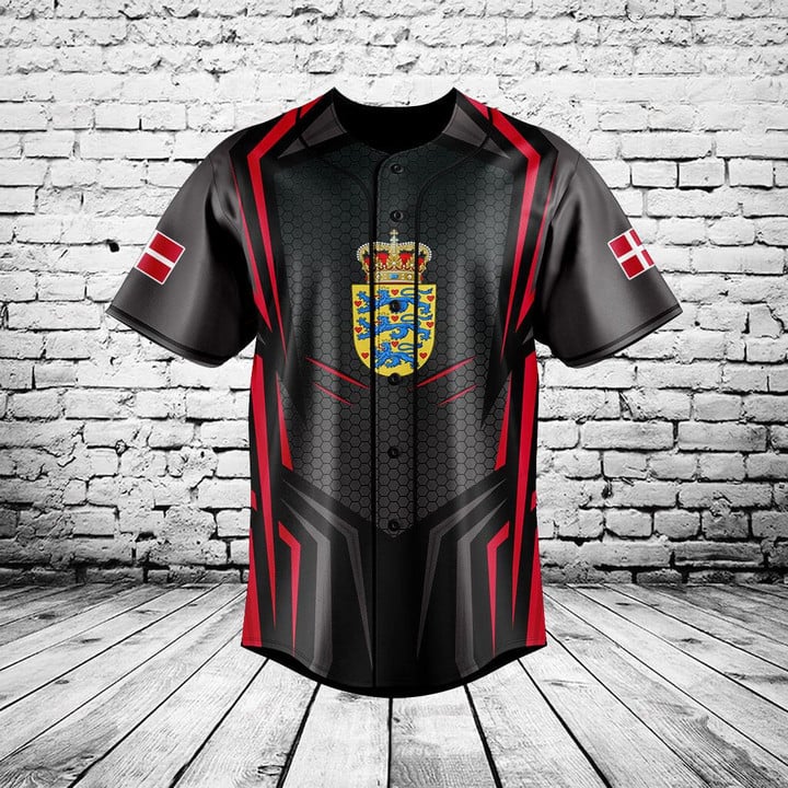 Men'S Fashion Names - Kemeja Kancing Grafis Bendera Denmark dengan