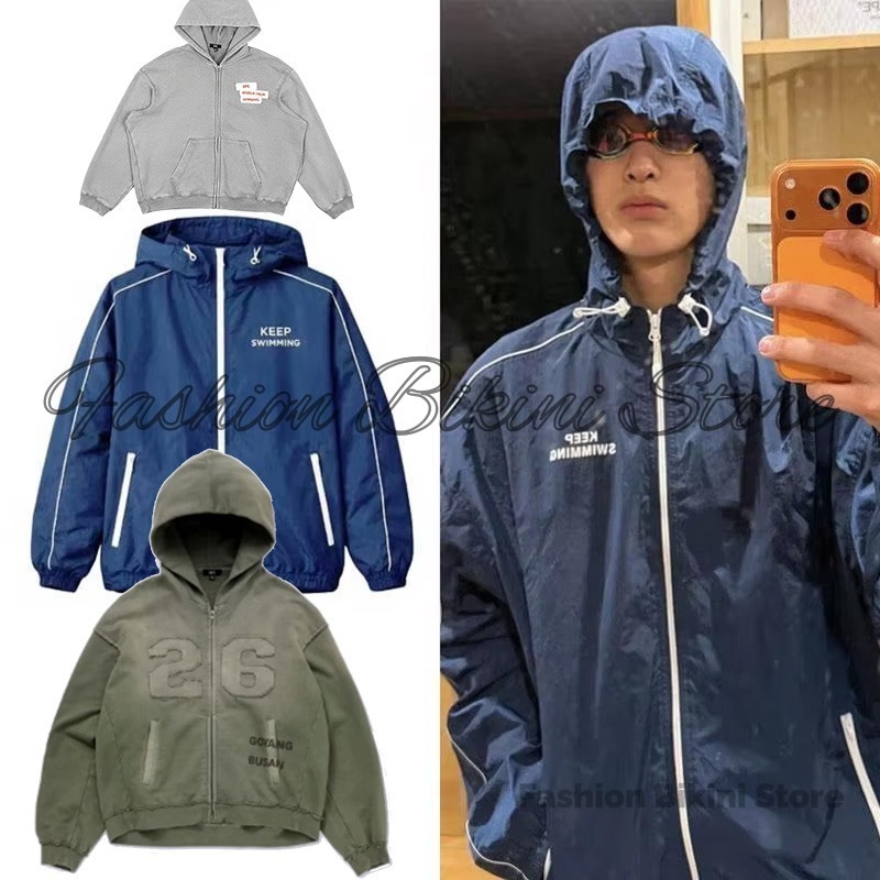 Windbreaker Men Zip - Jaket ARIRANG Windbreaker Berkerudung Warna Abu-abu