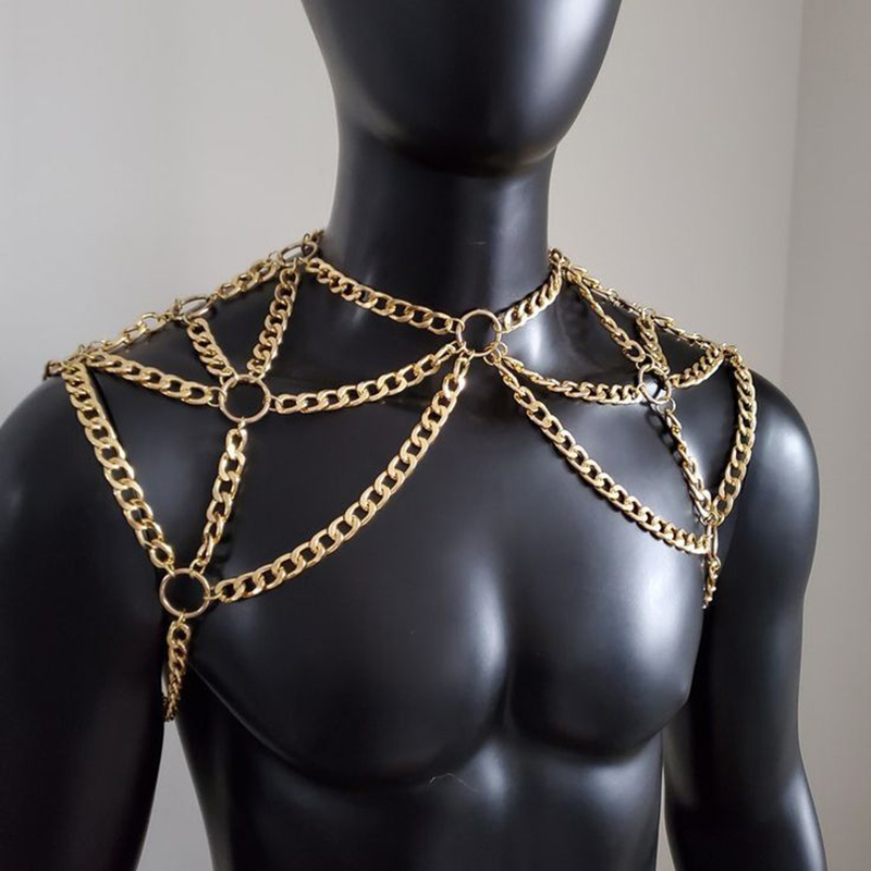 Punk Pria Bahu Tubuh Rantai Ke - Men'S Fashion Gold Chain ulasan dan harga
