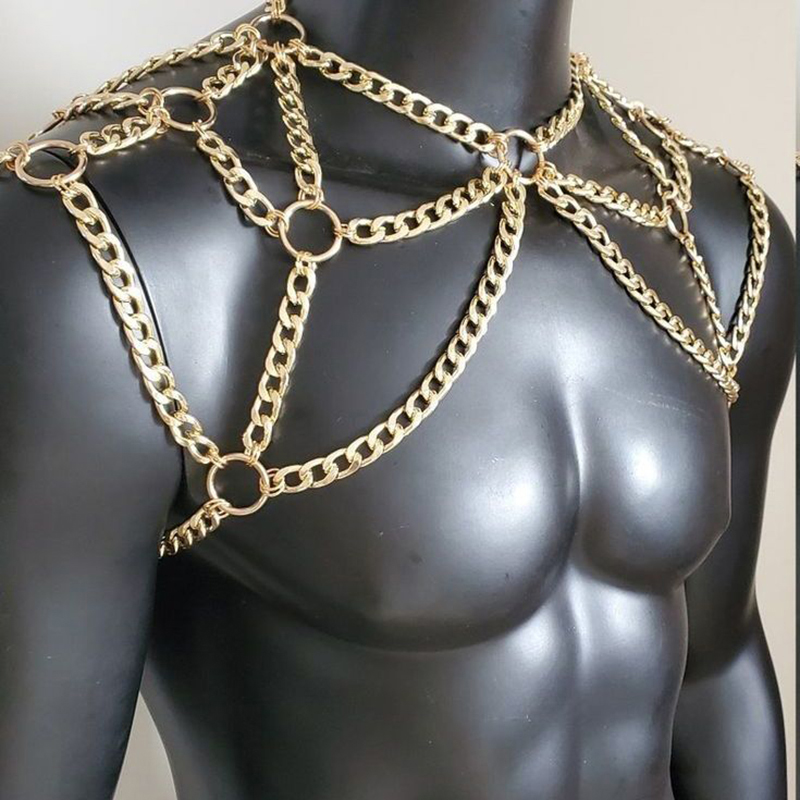 Punk Pria Bahu Tubuh Rantai Ke - Men'S Fashion Gold Chain ulasan dan harga