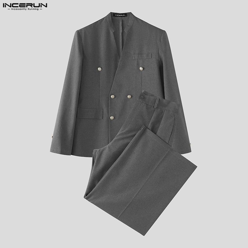 INCERUN Setelan Pria Warna Sol - Mens Fashion Streetwear ulasan dan harga