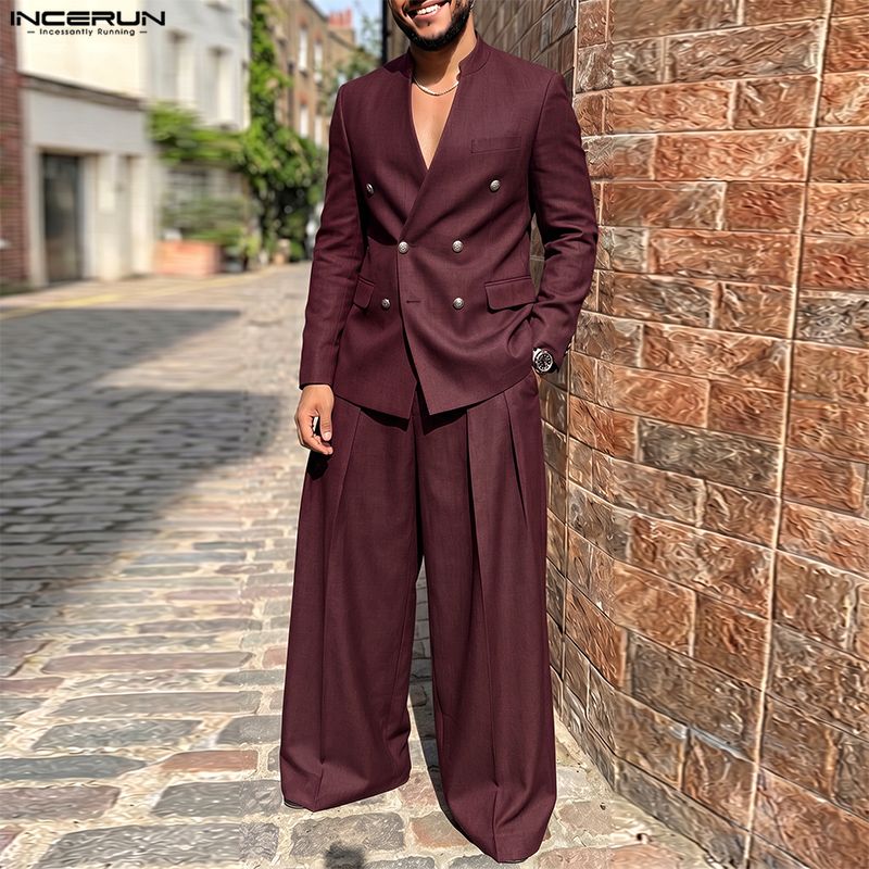 INCERUN Setelan Pria Warna Sol - Mens Fashion Streetwear ulasan dan harga