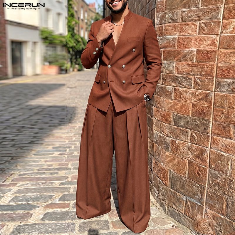 INCERUN Setelan Pria Warna Sol - Mens Fashion Streetwear ulasan dan harga