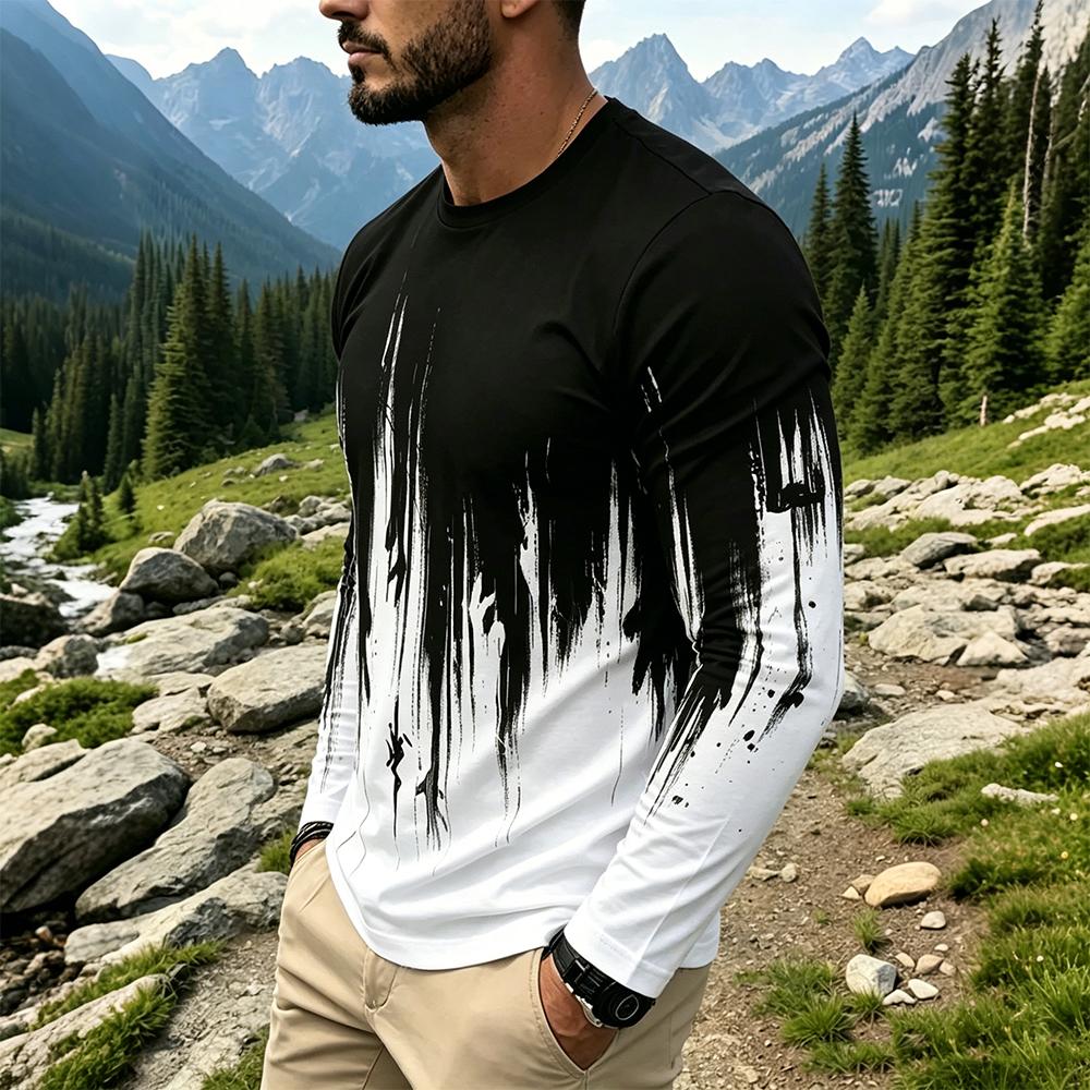 Kaos Lengan Panjang Pria Motif - Mens Fashion Streetwear ulasan dan harga